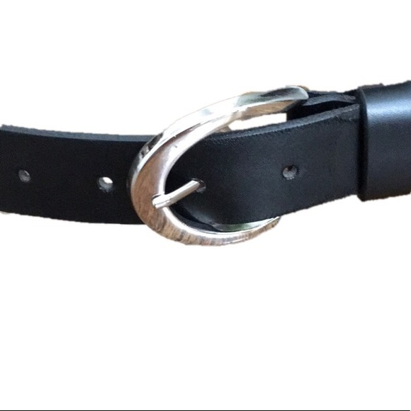 Express Accessories - Express Black Leather Belt Silver Buckle